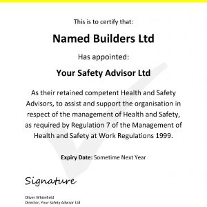 Retained Health and Safety Advisor Certificate